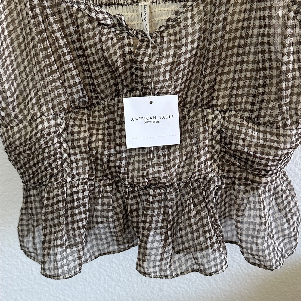 American Eagle Plaid Tie Front Tank Top - Picture 3 of 9